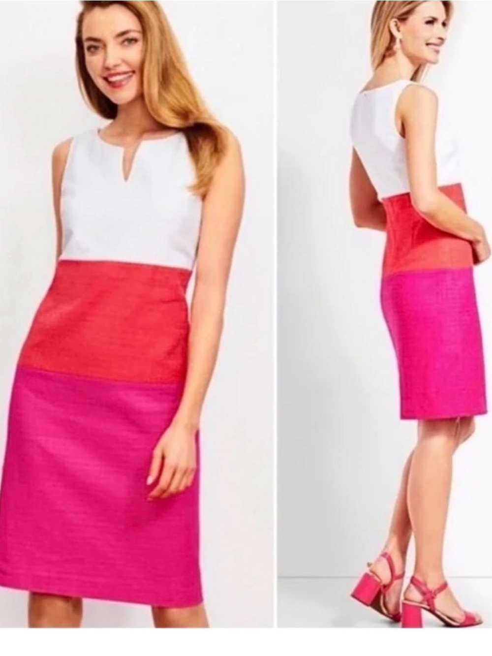 Talbots Cream, Red & Fuchsia Colorblock Sheath Dress